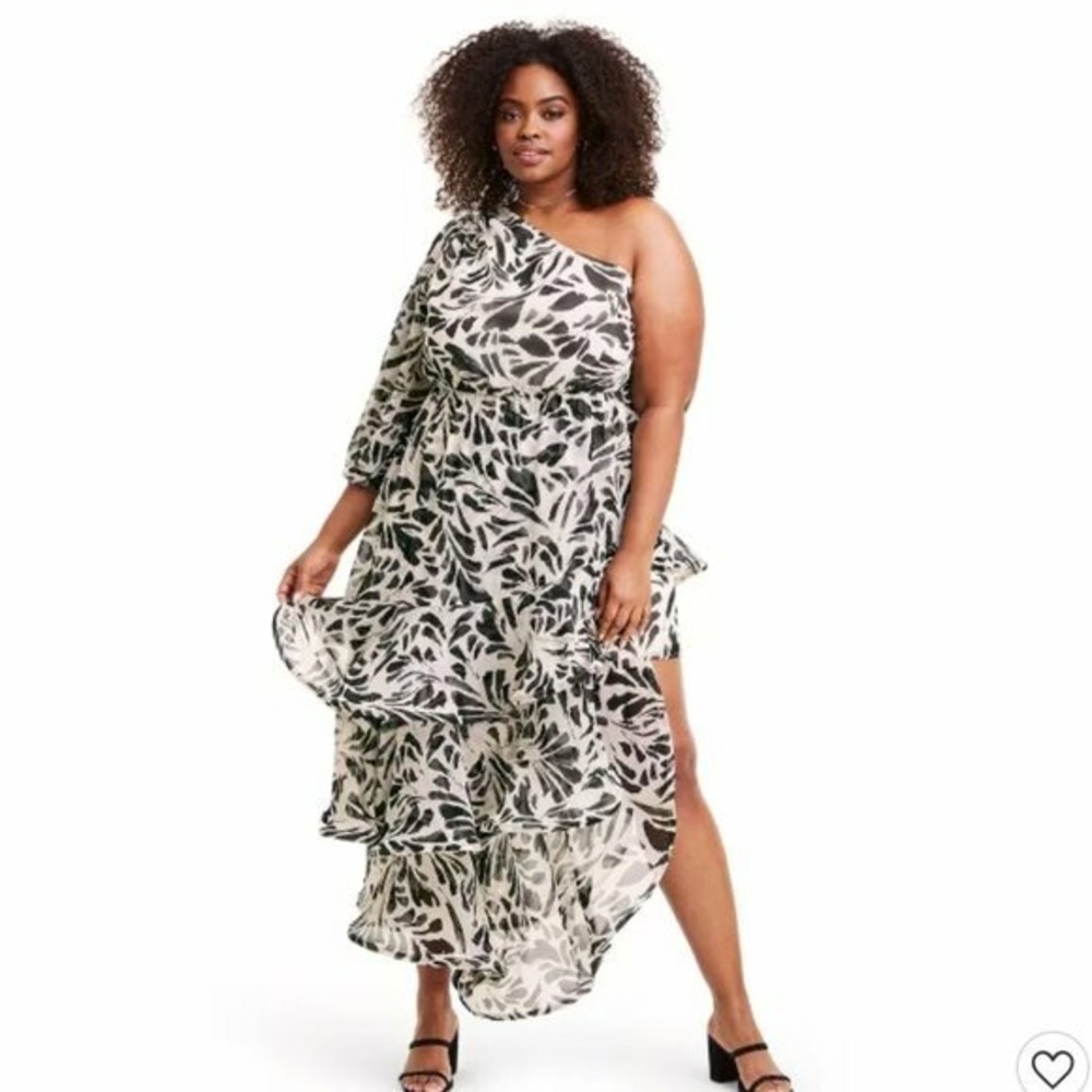 Alexis x Target One Shoulder High-Low Maxi Dress Black White Leaf Print Plus 4X